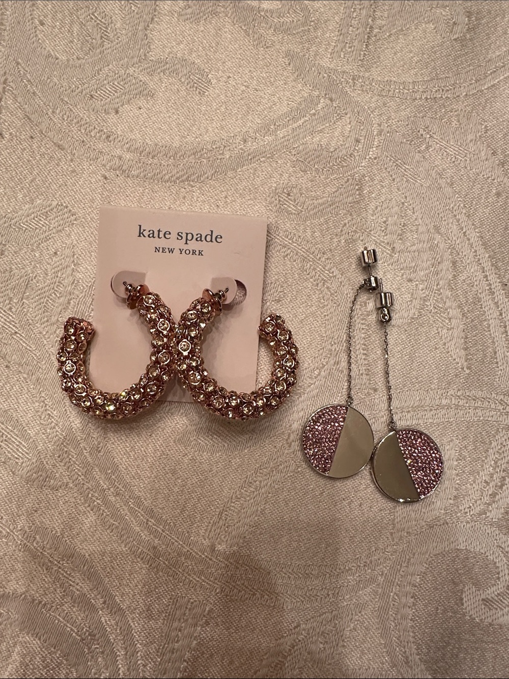 kate spade rose gold hoop earrings and drop ball earring